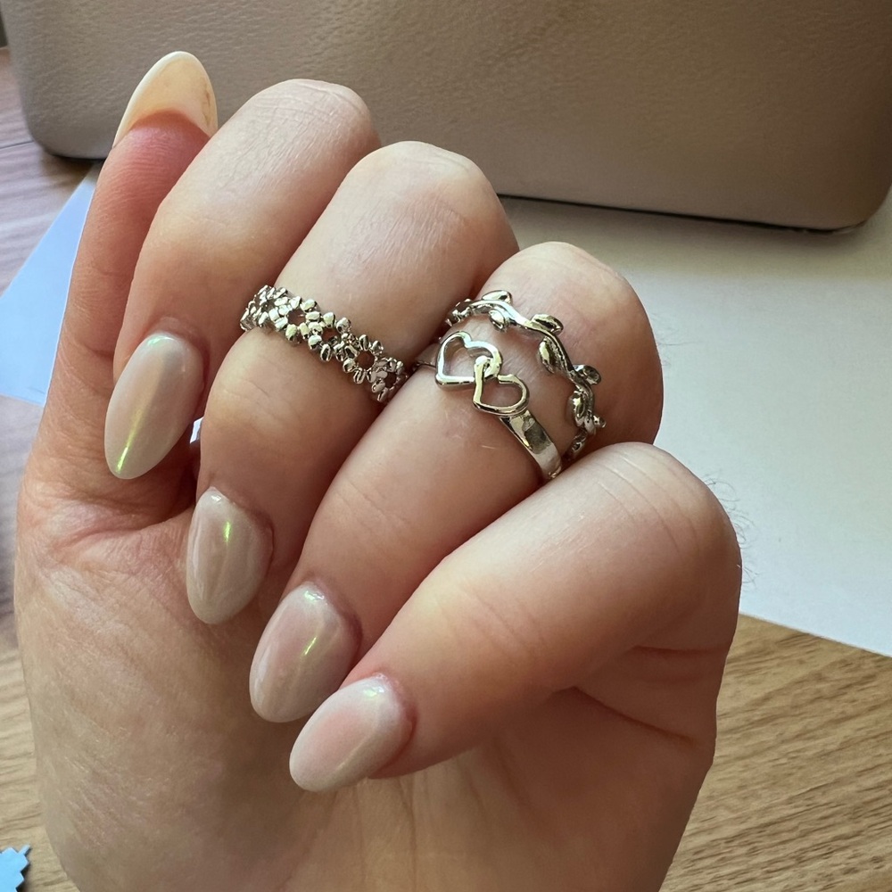 Set of 3 Dainty Above Knuckle Rings - Hearts, Daisies, Branches - Silvertone